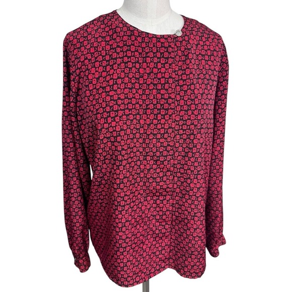 Vintage Diversity Petite 10 Red Abstract Blouse Mod‎ Asymmetrical Button Detail - Picture 1 of 9